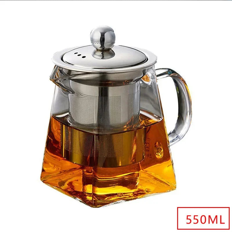 Varmebestandig glastekande | Med rustfri stålinfuser og filterkurv | Klar tekande til løs te og kaffe