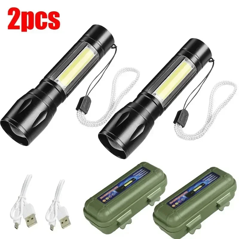 Mini LED Lommelygte | COB + XPE | 1000 LM | USB Genopladelig | Zoom & Penclip | Taktisk Outdoor Lys