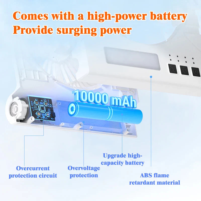 Solcelledrevet campingventilator | Foldbart solcellepanel og powerbank | Med LED-lys | Ultralet og bærbar
