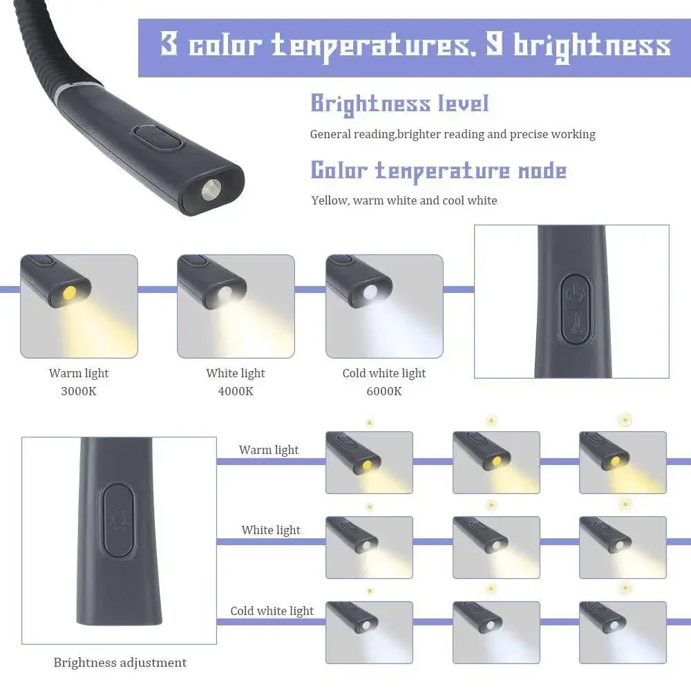 Fleksibel Halslæselampe | Handsfree LED Boglys | USB Opladbar & Bærbar
