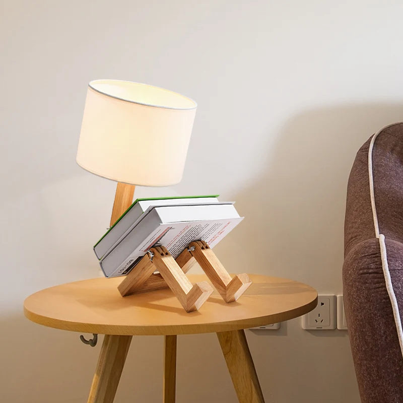 Træ Robot Bordlampe | Kreativ Moderne Læselampe & Dekorativ Natlampe