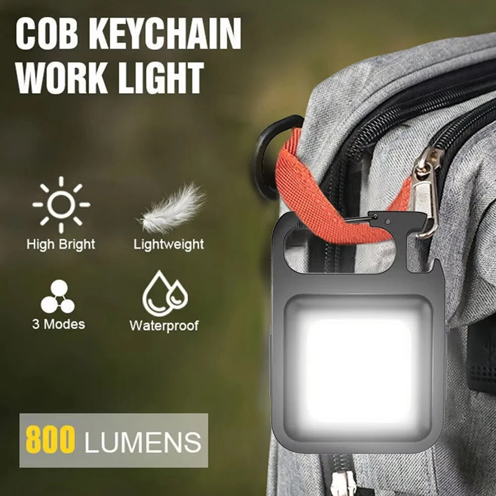 Mini COB Nøgleringslygte | 4 Lysindstillinger | Magnetfod & Stativ | USB Genopladelig Nødlommelygte