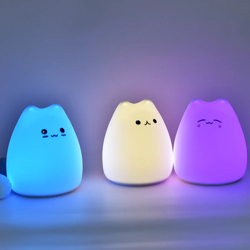 Sød Kat Natlampe – Blød Silikone, 7 Farver & Touch Sensor