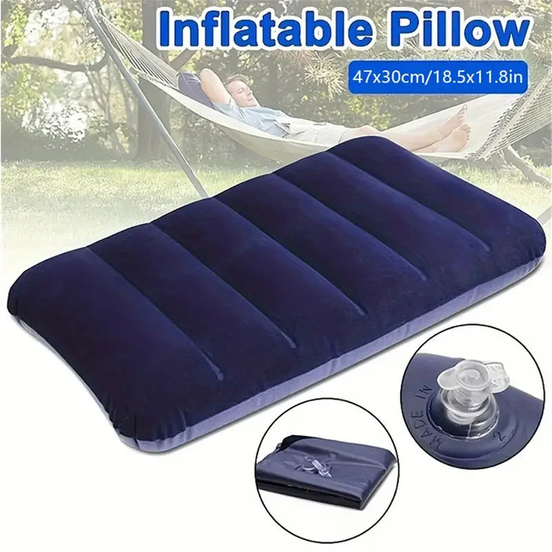 Oppustelig Rejsepude 47×30 cm | Foldbar & Let | Til Camping, Fly & Bil | Komfortabel Nakke- & Rygstøtte