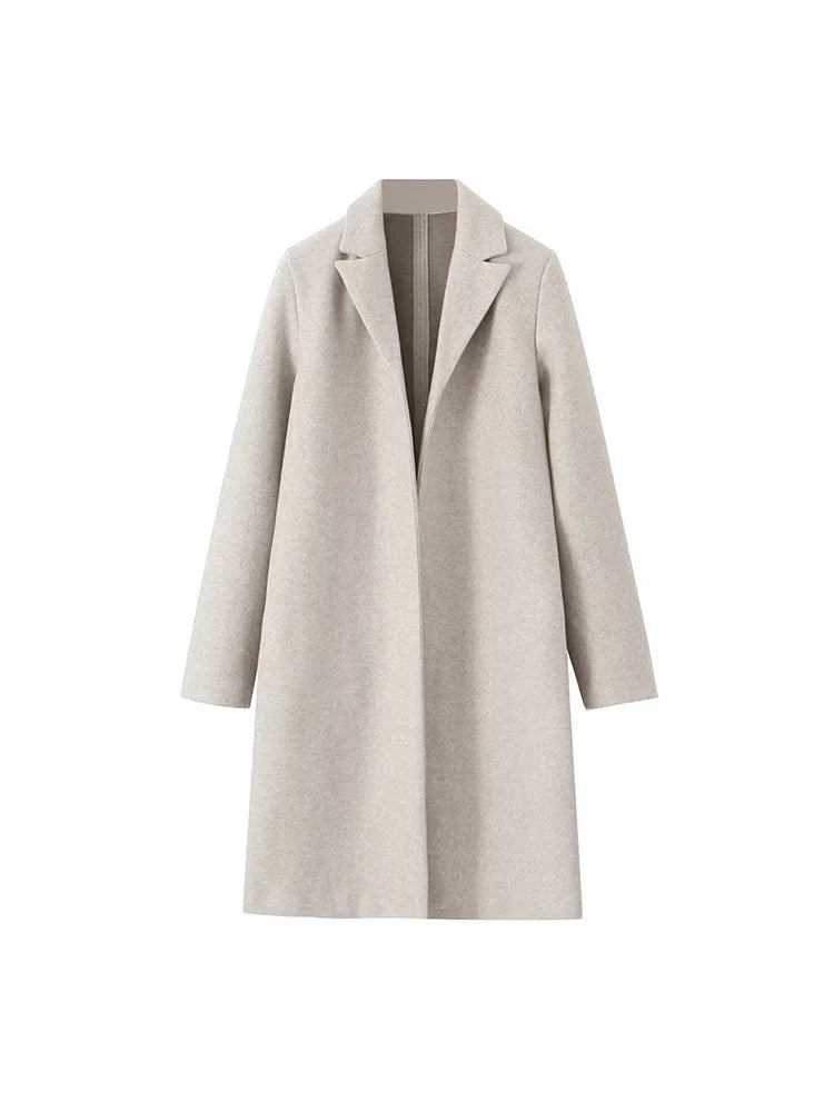 Amelie - Moderigtig ensfarvet lang trenchcoat til kvinder