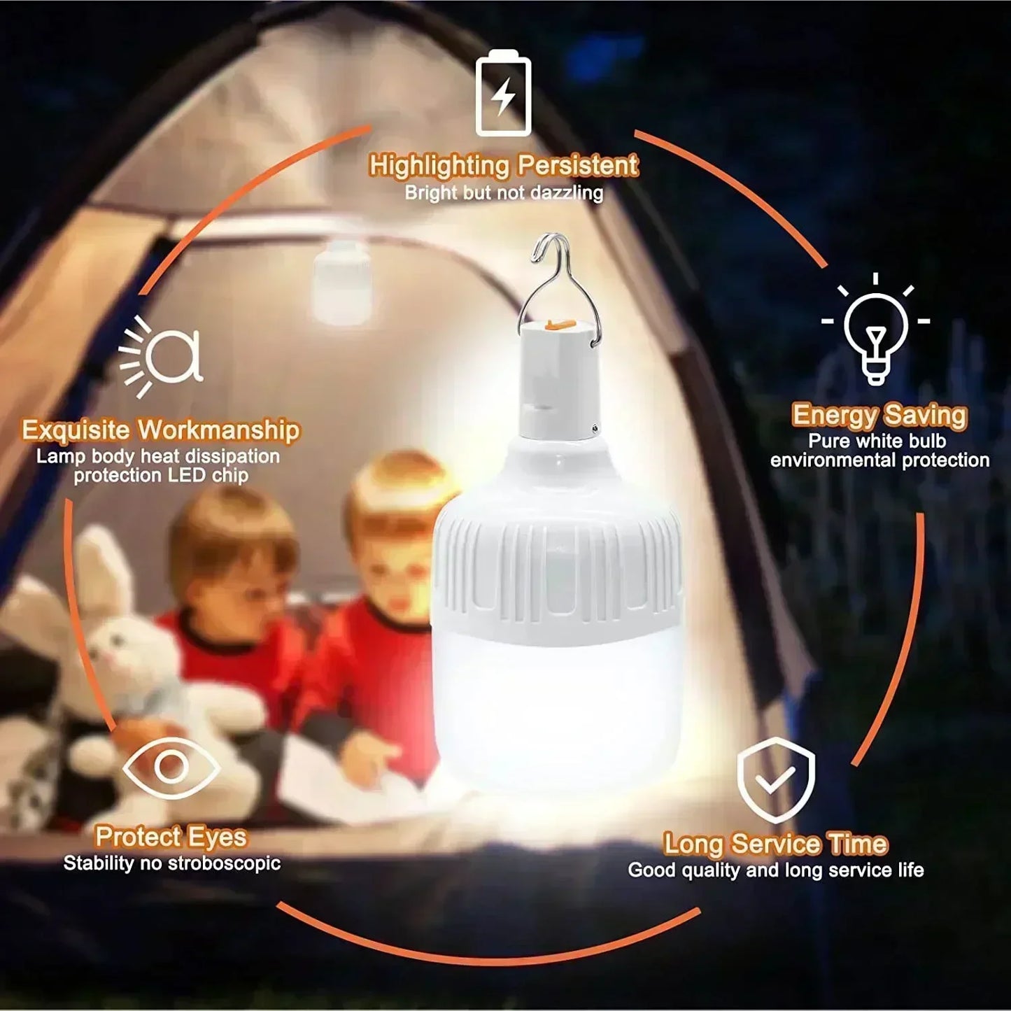 60W LED Nødlamp | USB Opladelig Campinglampe | Vandtæt & Bærbar Lanterne med 3 Lysindstillinger