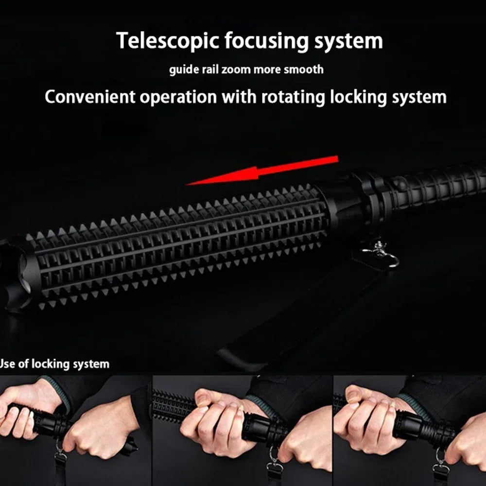 Taktisk LED Lommelygte | Baseballbat Design | 1000 LM | Zoom & Selvforsvar | USB Genopladelig & Vandtæt