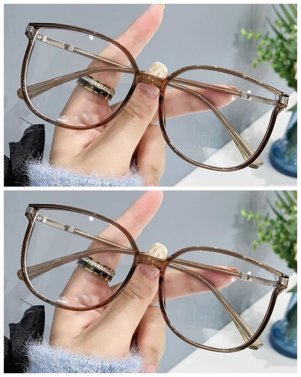 Mode læsebrille +100 til +400 med anti-blåt lys filter – Ovalt design til damer & unisex