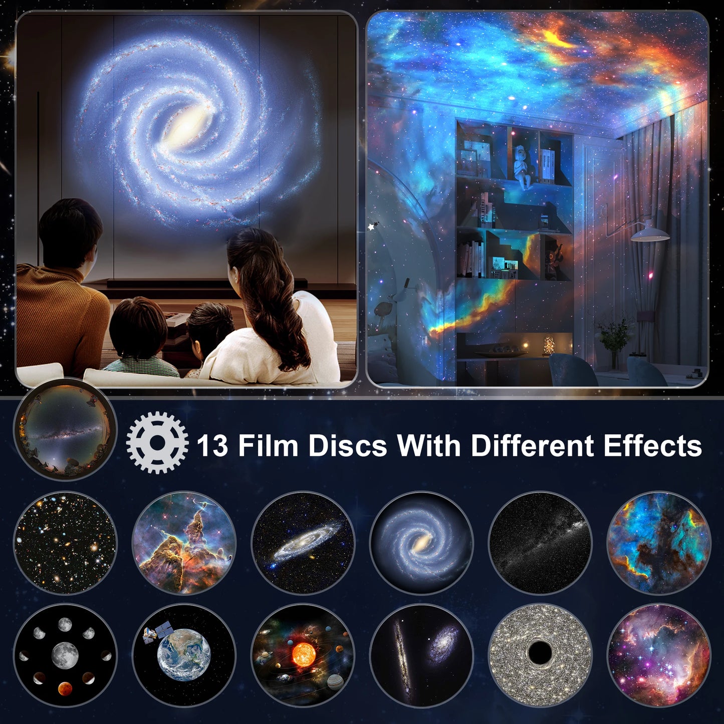 Galaxy Planetarium Projektor – 13-i-1 Stjernehimmel & Univers Projektion, HD, Timer, Børne-natlampe & Dekoration