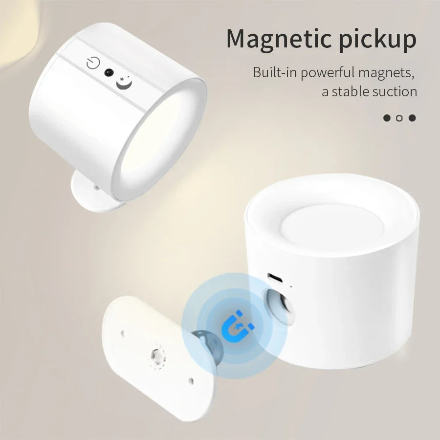 Trådløs Magnetisk LED Væglampe – Opladelig, Dæmpbar & 360° Roterbar med Fjernbetjening