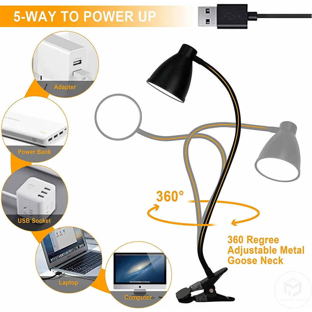 38 LED Bureaulamp | Clip-on Boglamp Med Timer & Øjenbeskyttelse