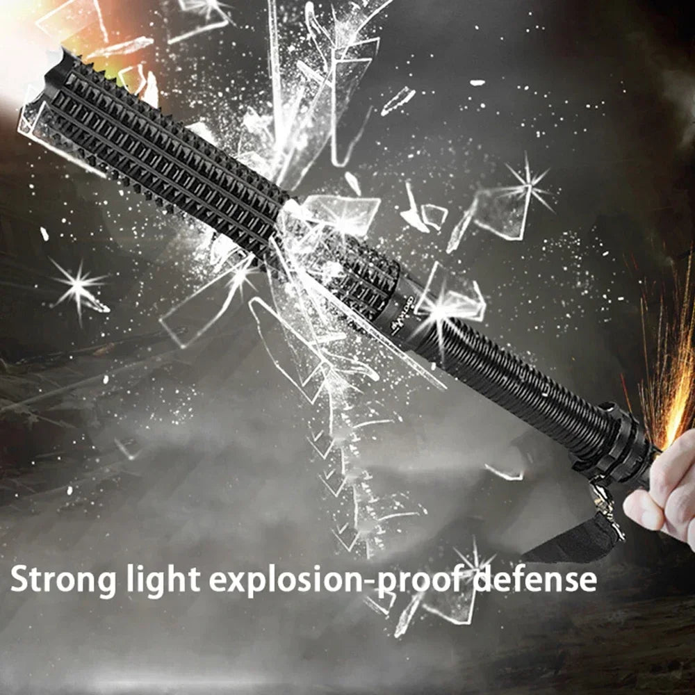 Taktisk LED Lommelygte | Baseballbat Design | 1000 LM | Zoom & Selvforsvar | USB Genopladelig & Vandtæt