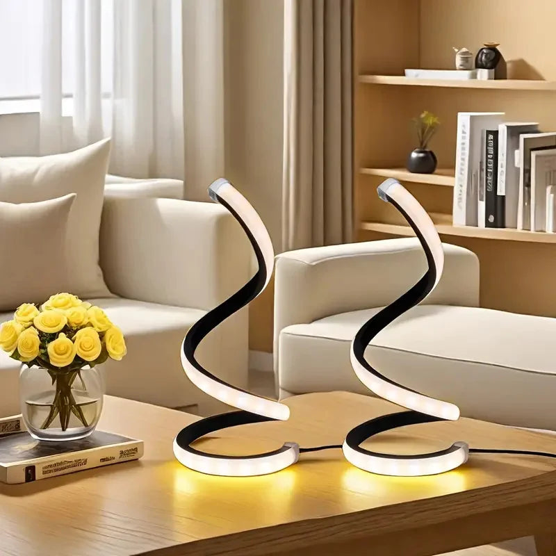 Spiralformet LED Bordlampe | USB Natbordslampe med 3 Lysfarver