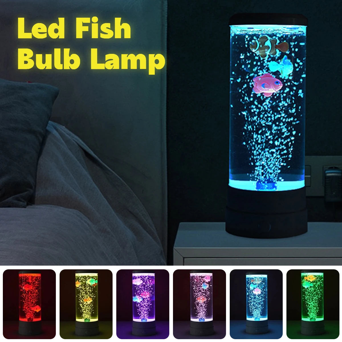 LED Fiskelampe | Multicolor Skift | Simuleret Akvarium Boble | Natlampe & Borddekoration