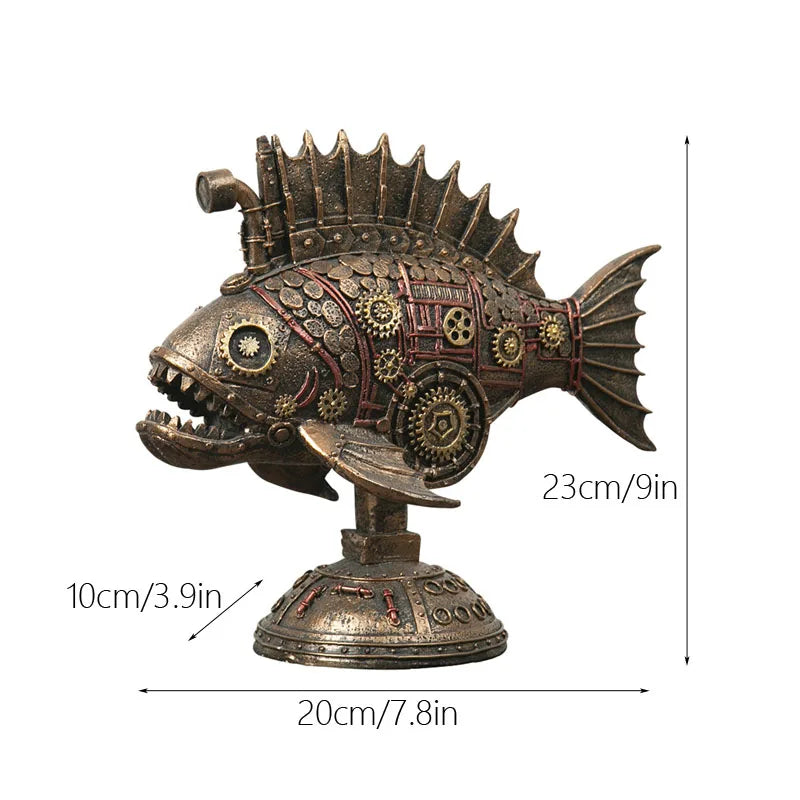 GearFin - Steampunk mekanisk sortfisk-figur