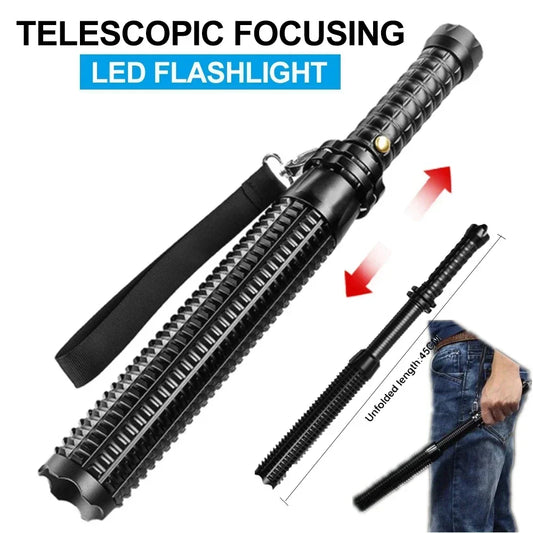 Taktisk LED Lommelygte | Baseballbat Design | 1000 LM | Zoom & Selvforsvar | USB Genopladelig & Vandtæt