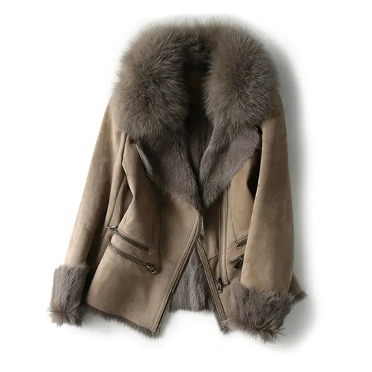 Xenia - L'ateribélle Elegant ruskindsjakke | Vintage ruskindsjakke med behageligt lammeskind