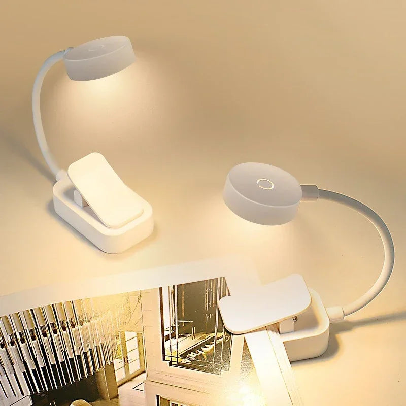 Bærbar LED Boglampe | Clip-on Læselampe | 3 Lysfarver & Dæmpbar | USB Opladning