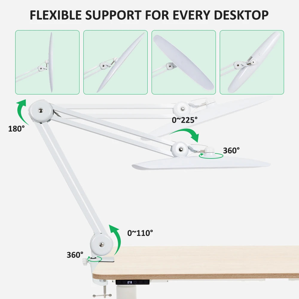LED Arbejdslampe 2200 Lumen | Superklar Bordlampe m. Klemme | 4 Lysniveauer Dæmpbar