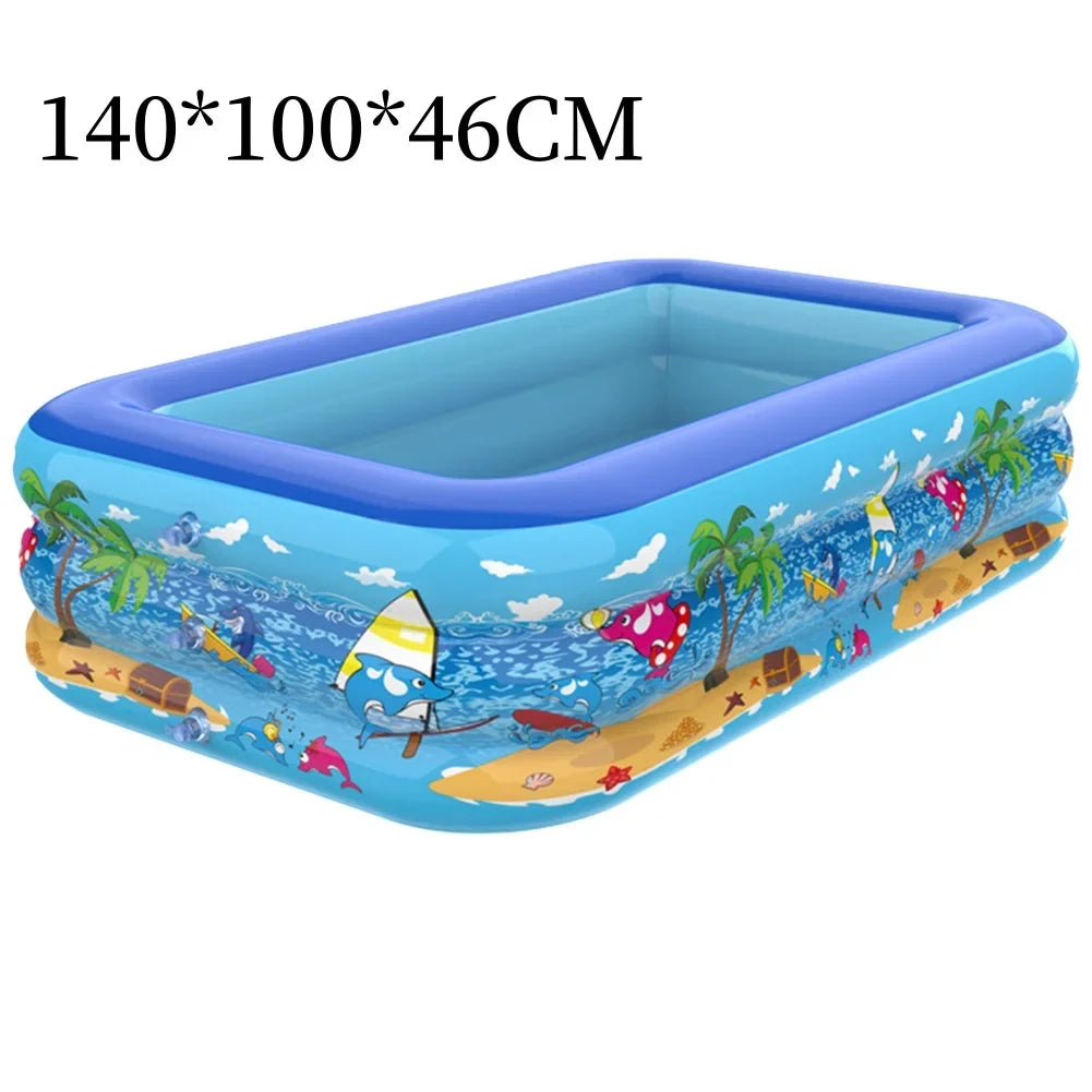 Oppustelig børnepool | 110–180 cm | Ekstra tyk PVC | Sjovt tegneseriedesign til haven og altanen