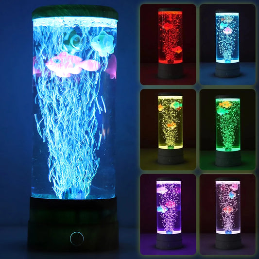 LED Fiskelampe | Multicolor Skift | Simuleret Akvarium Boble | Natlampe & Borddekoration