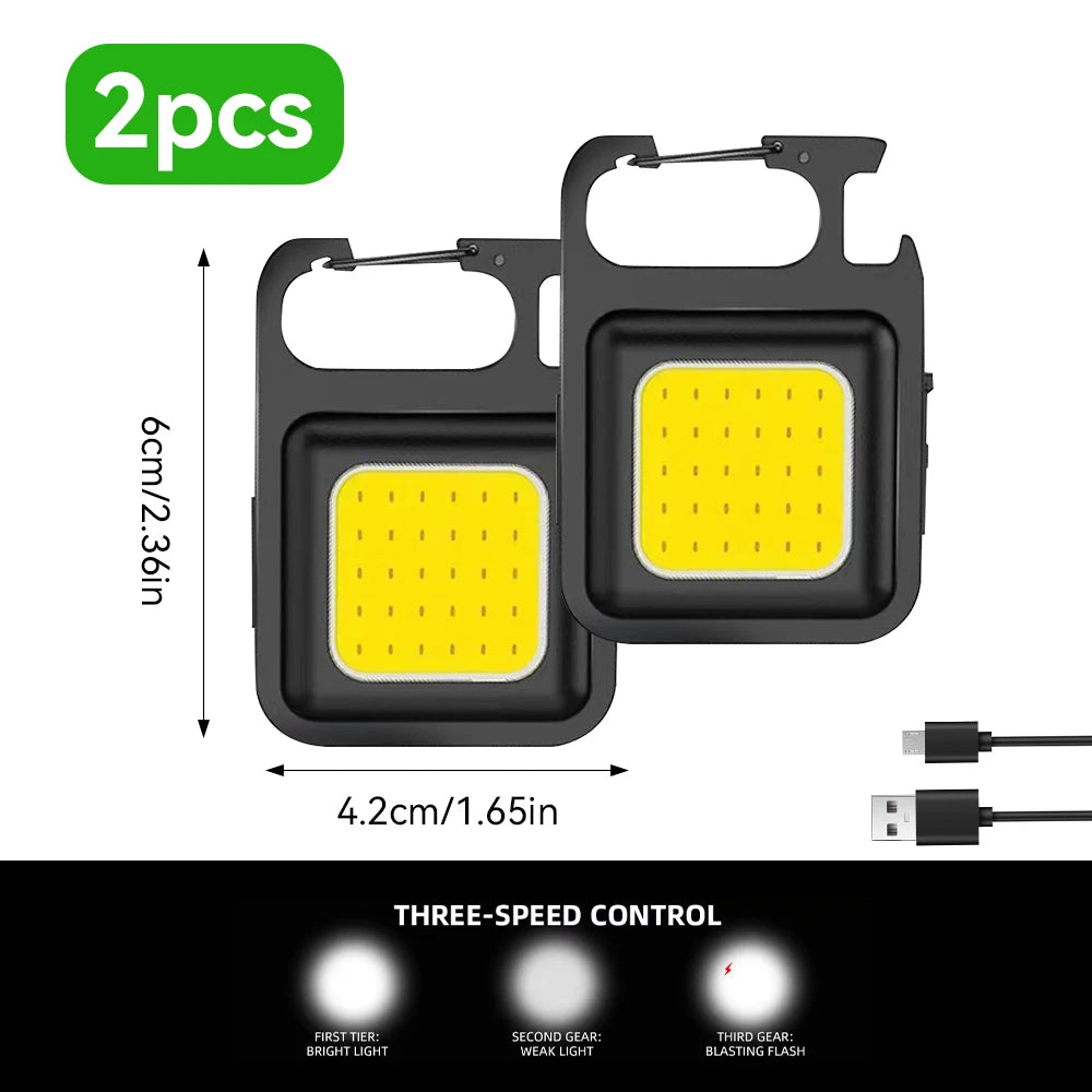 Mini COB Nøgleringslygte | 4 Lysindstillinger | Magnetfod & Stativ | USB Genopladelig Nødlommelygte