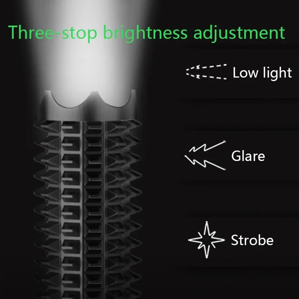 Taktisk LED Lommelygte | Baseballbat Design | 1000 LM | Zoom & Selvforsvar | USB Genopladelig & Vandtæt