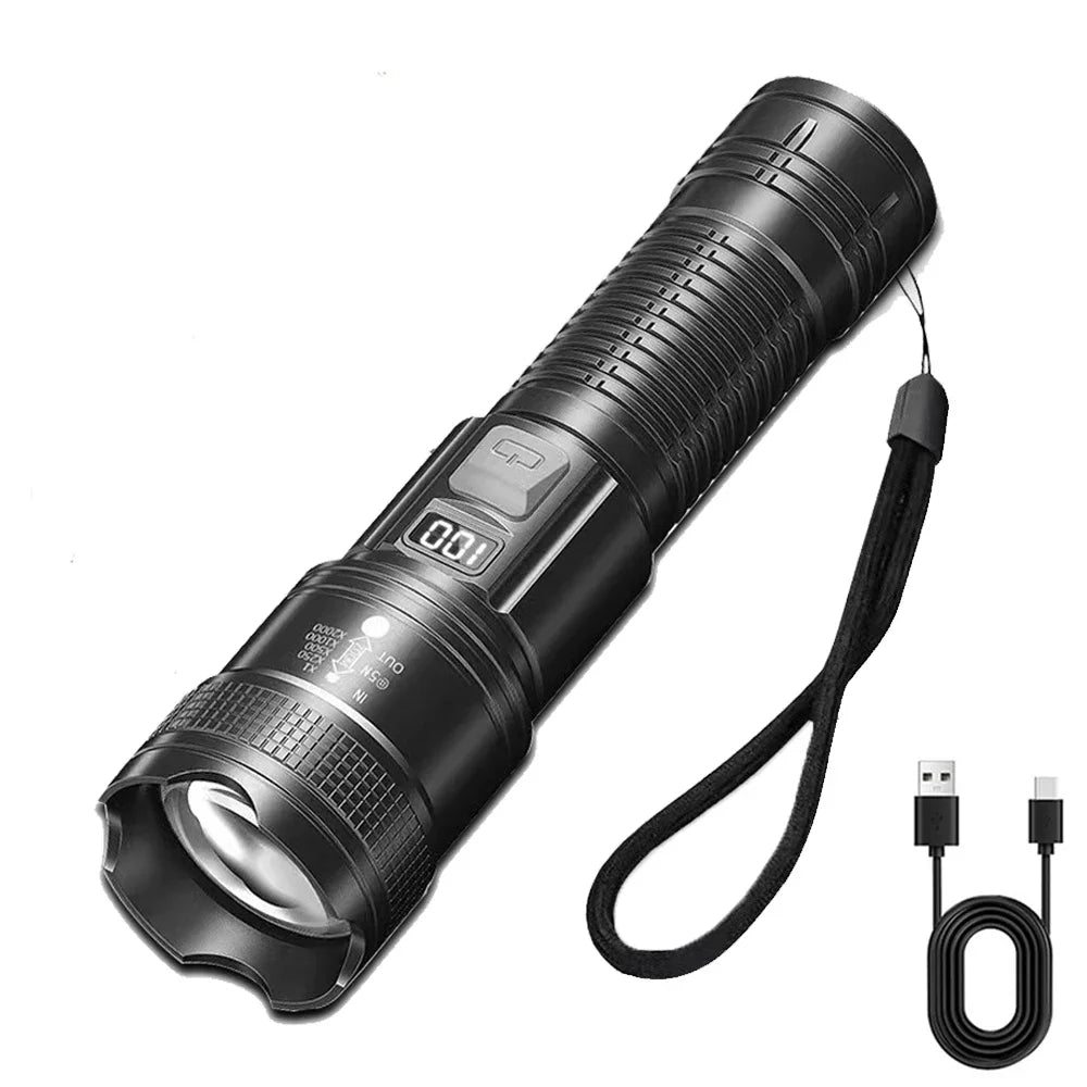 Super Bright LED Lommelygte | 1.600.000 LM | USB Genopladelig | Vandtæt & Lang Rækkevidde | Taktisk Lanterne til Outdoor