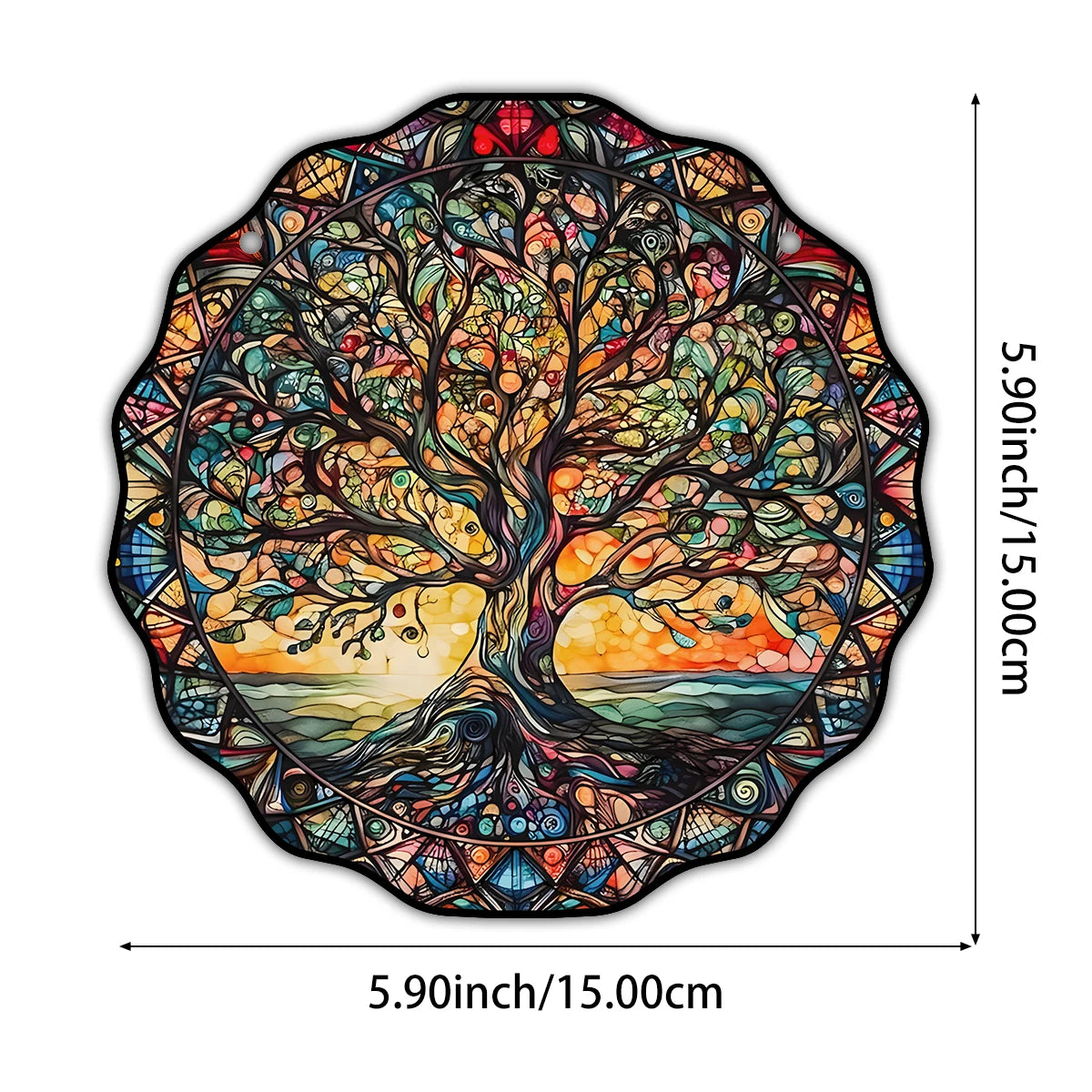 Livets Træ Vægdekoration | Rundt Hængeskilt | Acryl Sol & Natur Design | Til Vindue, Væg & Have