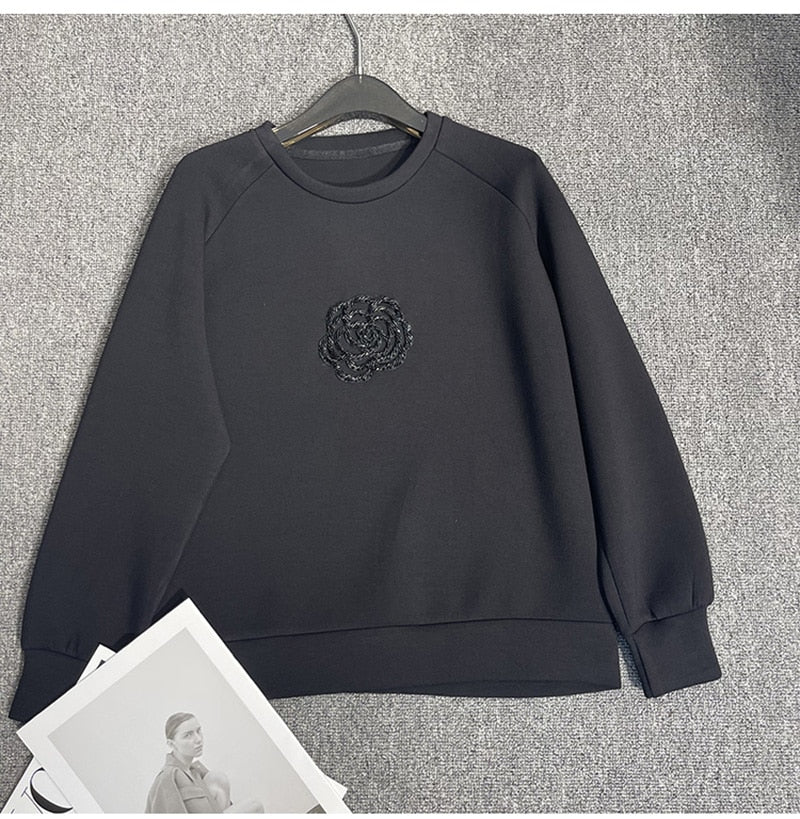 Nina - Patchwork-sweatshirts med lange ærmer og O-udskæring