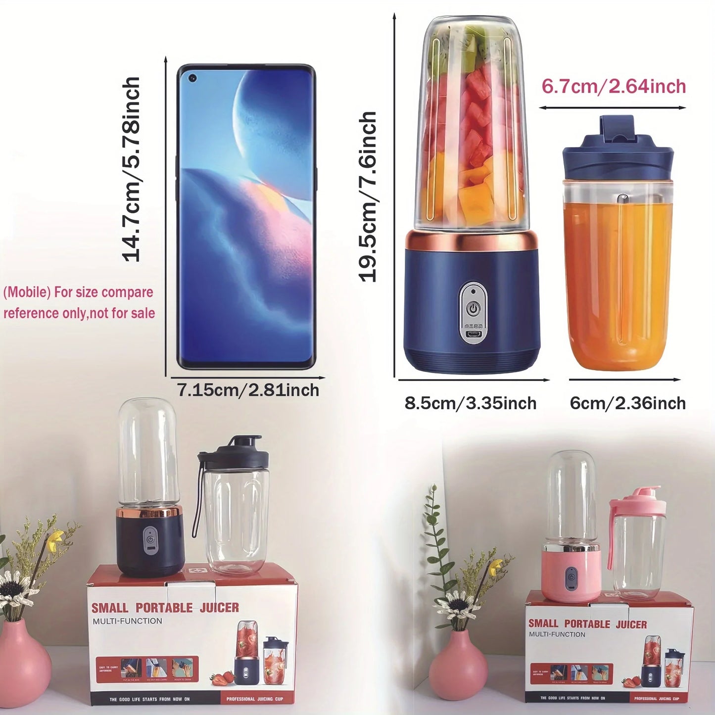 Bærbar USB Juicer | 6 Klinger | Mini Smoothie Blender & Juice Cup | Automatisk & Genopladelig