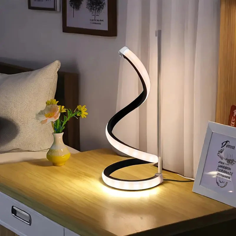 Spiralformet LED Bordlampe | USB Natbordslampe med 3 Lysfarver