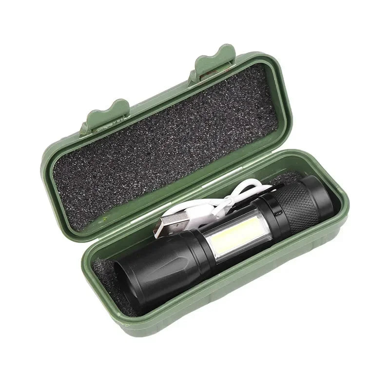 Mini LED Lommelygte | COB + XPE | 1000 LM | USB Genopladelig | Zoom & Penclip | Taktisk Outdoor Lys