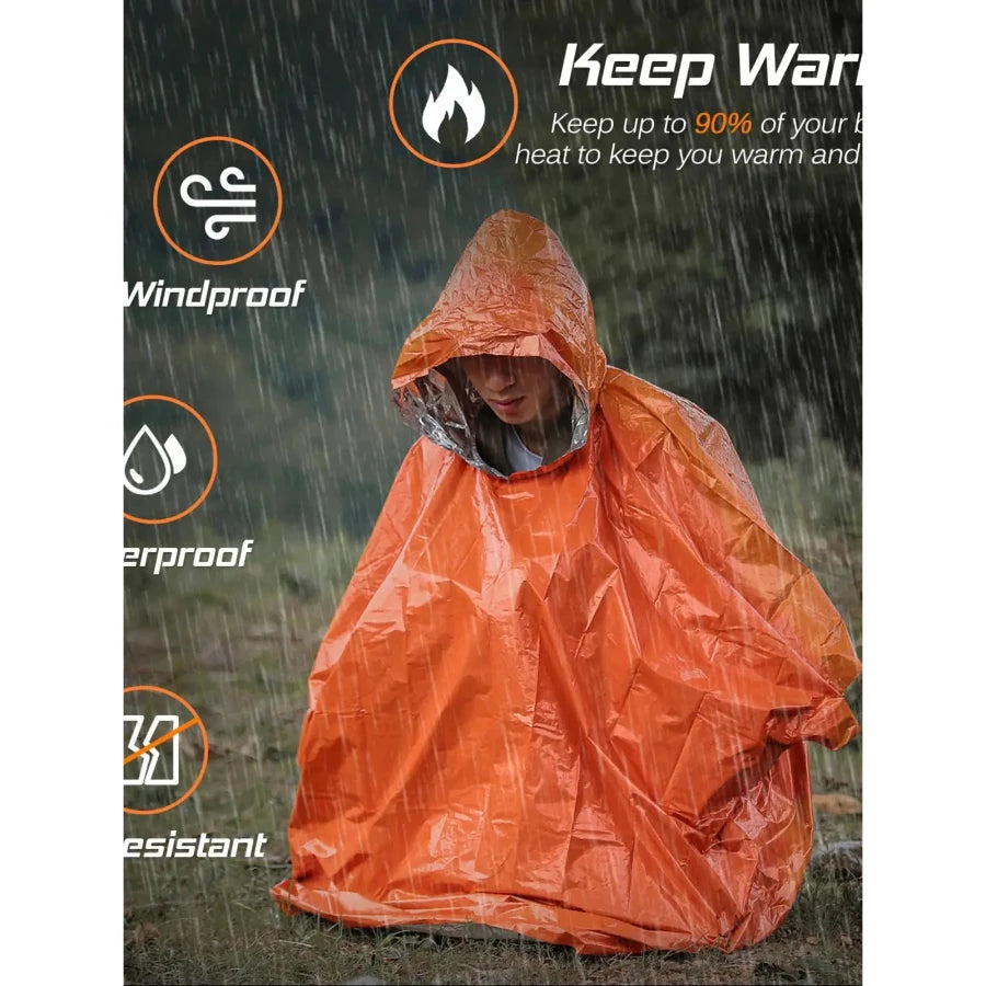 Nødregnponcho med Termisk Dække | Vandtæt & Vindtæt | Survival & Outdoor Udstyr