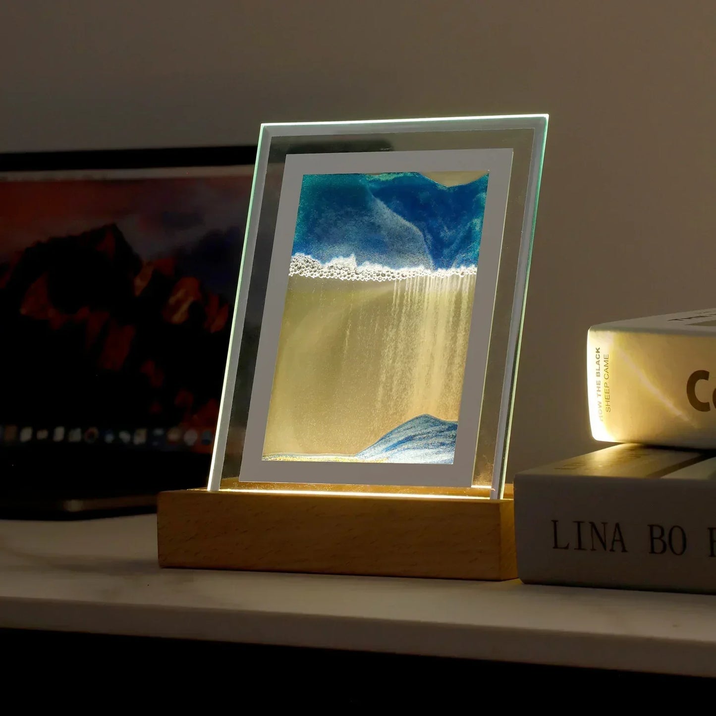 SandLume - Sand Art LED-bordlampe - kviksandsbevægelse, kunstnerisk boligindretning