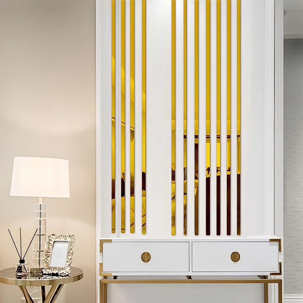 Minimalistisk Vægklistermærke i Rustfrit Stål – Vandtæt, 3x244 cm, Elegant Guld Design til Stue og Indendørs Brug-1