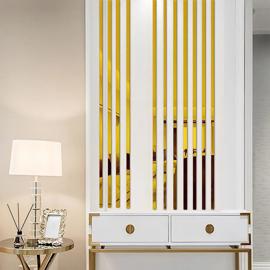 Minimalistisk Vægklistermærke i Rustfrit Stål – Vandtæt, 3x244 cm, Elegant Guld Design til Stue og Indendørs Brug-1