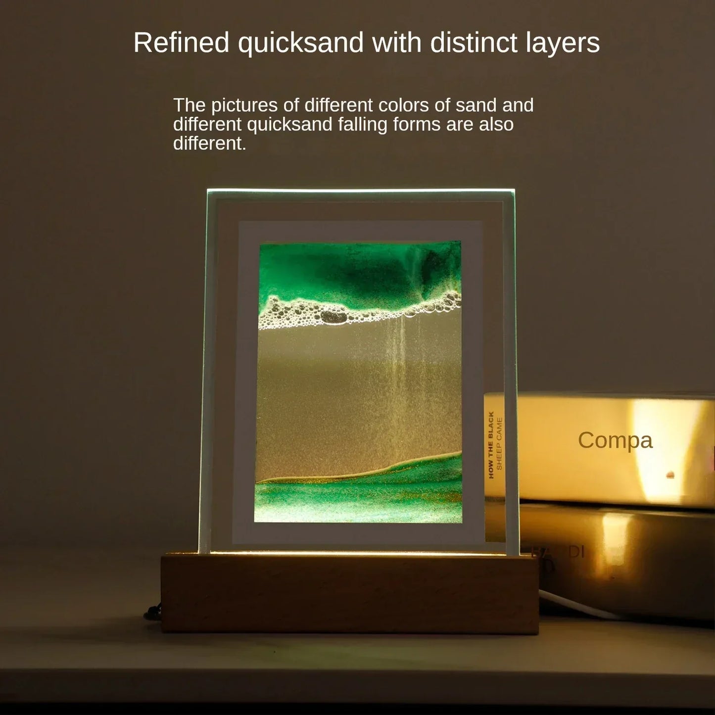 SandLume - Sand Art LED-bordlampe - kviksandsbevægelse, kunstnerisk boligindretning