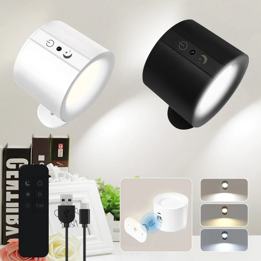Trådløs Magnetisk LED Væglampe – Opladelig, Dæmpbar & 360° Roterbar med Fjernbetjening