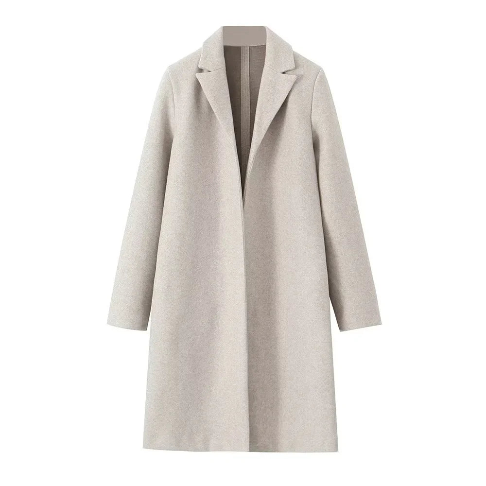 Amelie - Moderigtig ensfarvet lang trenchcoat til kvinder