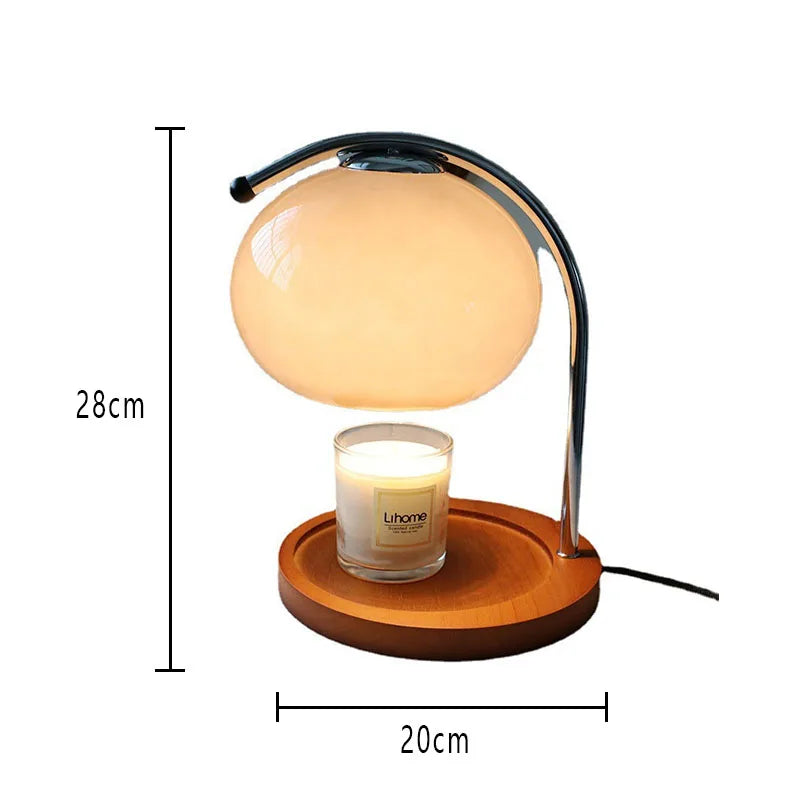 Vintage Glas Tafellampe med Kandelaberfunktion – Elegant Design i Massiv Træ og Jern, 20 cm x 28 cm-6