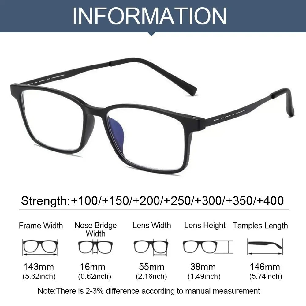 Titanium læsebriller | Anti-blåt lys | Unisex presbyopi | +1,0 til +4,0