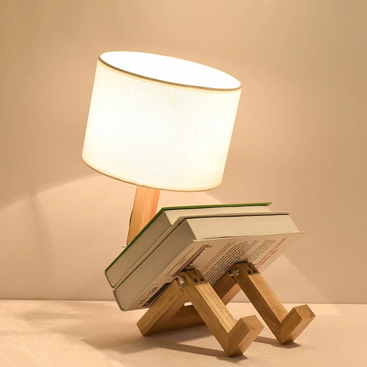 Træ Robot Bordlampe | Kreativ Moderne Læselampe & Dekorativ Natlampe