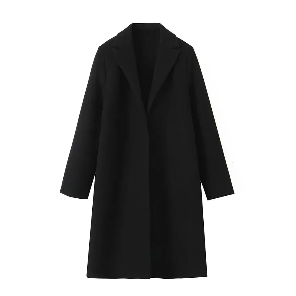 Amelie - Moderigtig ensfarvet lang trenchcoat til kvinder