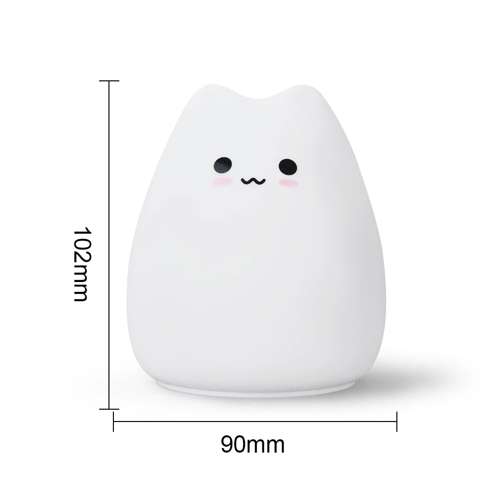 Sød Kat Natlampe – Blød Silikone, 7 Farver & Touch Sensor