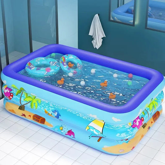 Oppustelig børnepool | 110–180 cm | Ekstra tyk PVC | Sjovt tegneseriedesign til haven og altanen