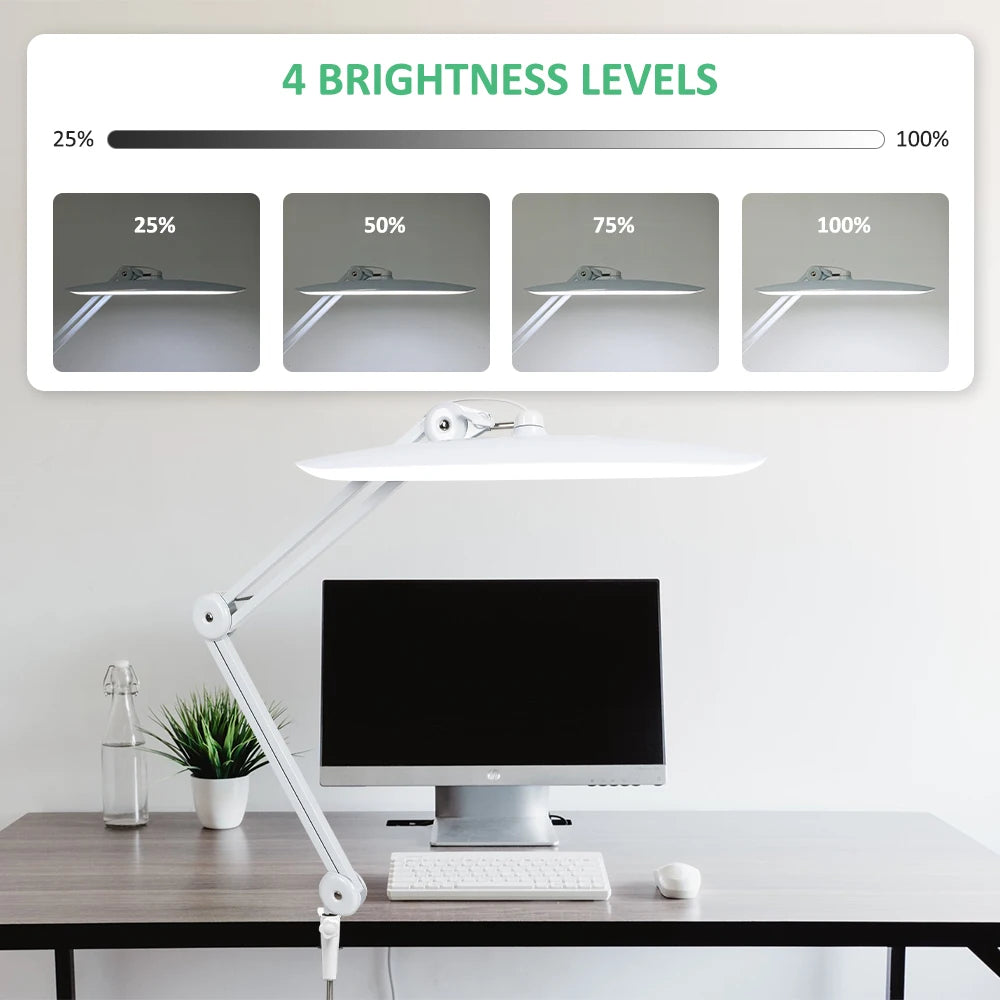LED Arbejdslampe 2200 Lumen | Superklar Bordlampe m. Klemme | 4 Lysniveauer Dæmpbar