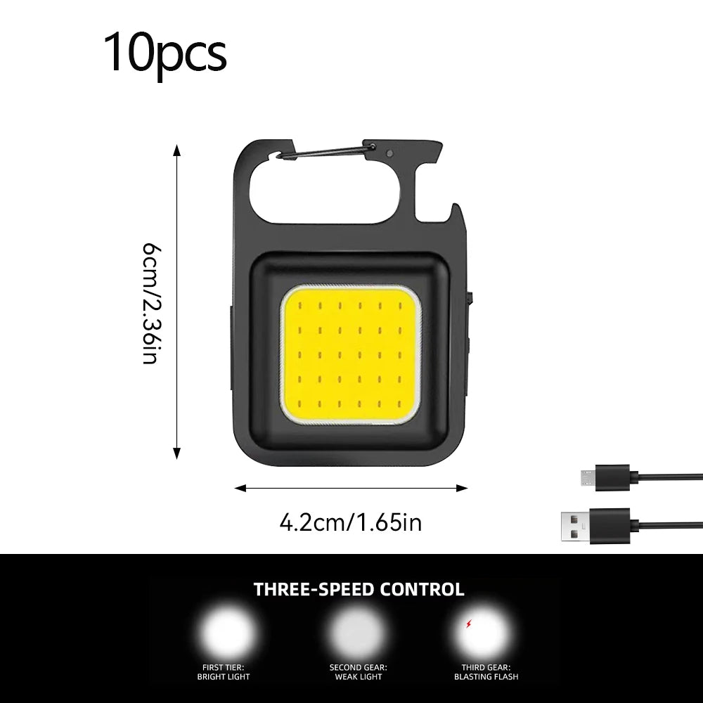 Mini COB Nøgleringslygte | 4 Lysindstillinger | Magnetfod & Stativ | USB Genopladelig Nødlommelygte