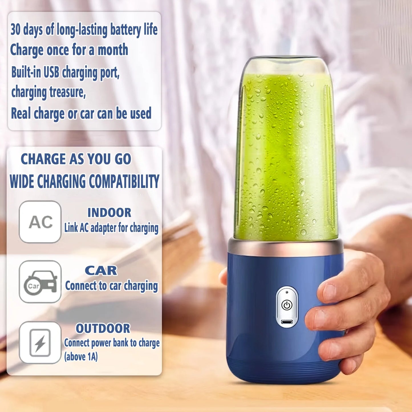 Bærbar USB Juicer | 6 Klinger | Mini Smoothie Blender & Juice Cup | Automatisk & Genopladelig