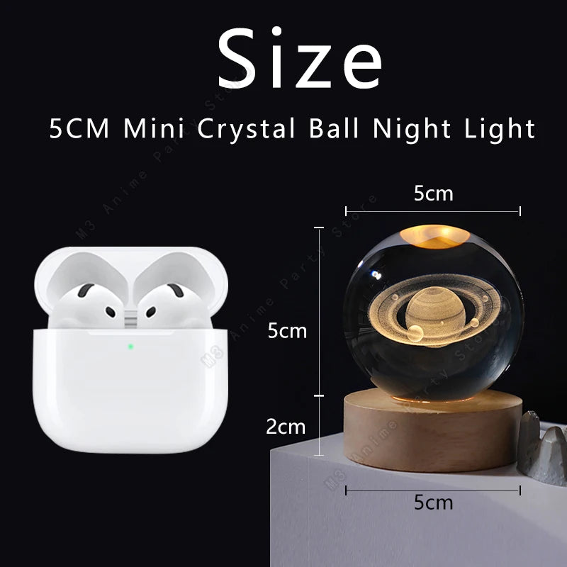 3D Krystalkugle Natlampe – Mini LED Bordlampe med Planeter & Galakse